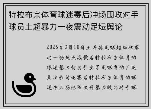 特拉布宗体育球迷赛后冲场围攻对手球员土超暴力一夜震动足坛舆论