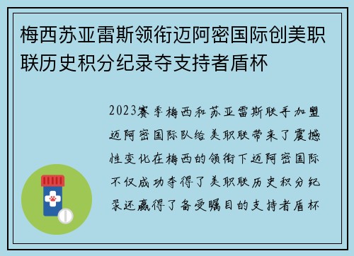 梅西苏亚雷斯领衔迈阿密国际创美职联历史积分纪录夺支持者盾杯